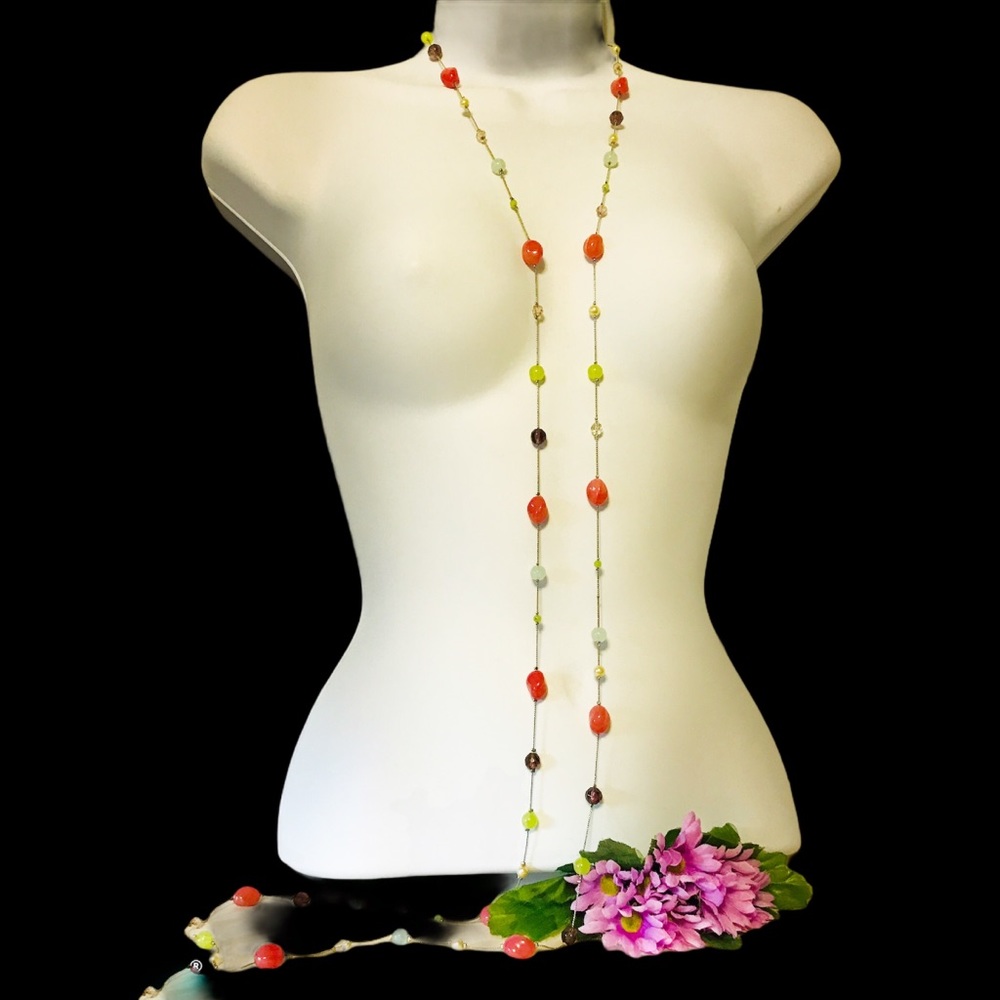 Jelly Bean Necklace Extra Long Flapper 55 Plus Inches Beads Colorful Spring